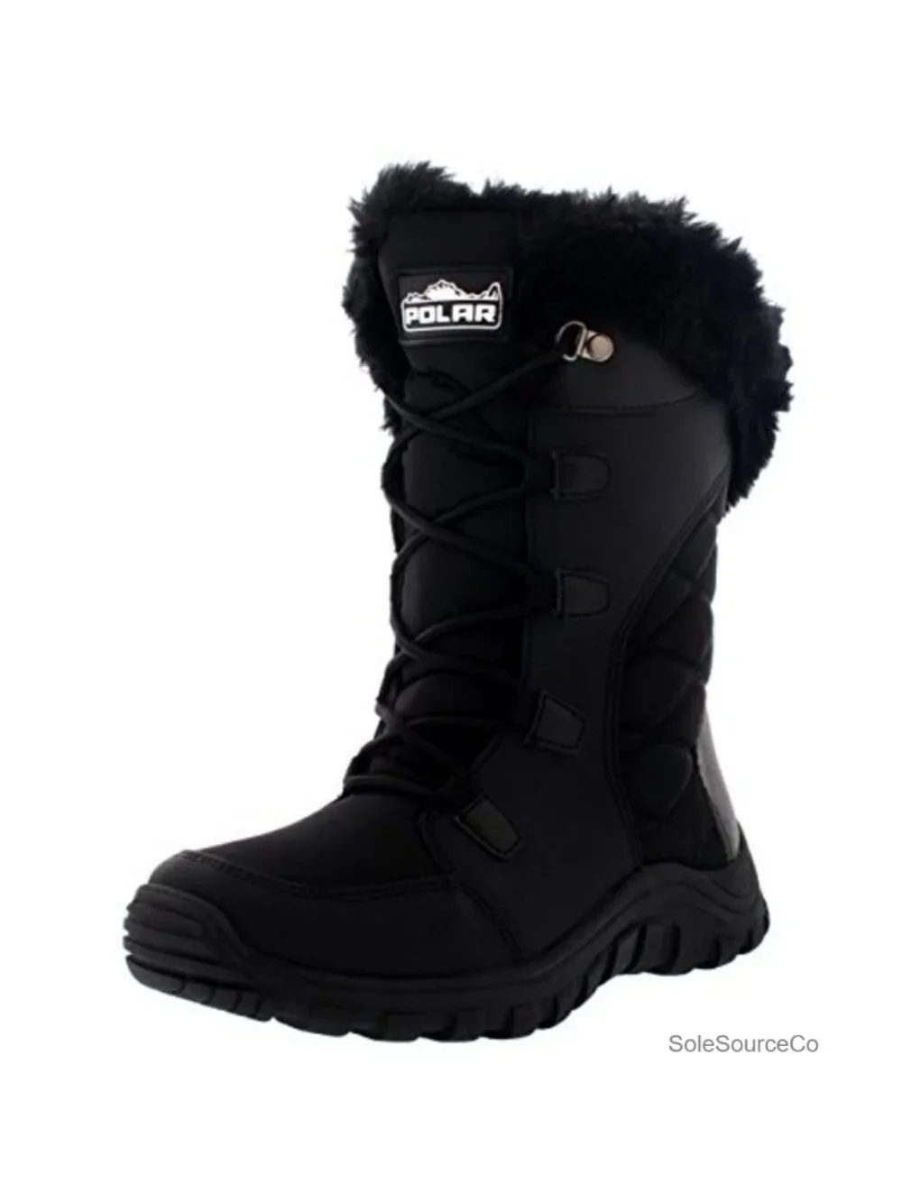Women's Faux Fur Lined Quilted Lace Up Waterproof Winter Snow Boots Rubber Sole